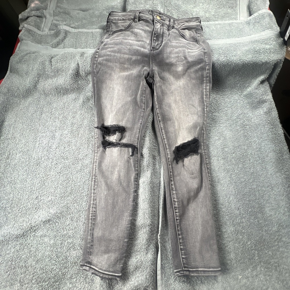 American Eagle Outfitters Distressed Women Black Super Stretch high rise Size 10